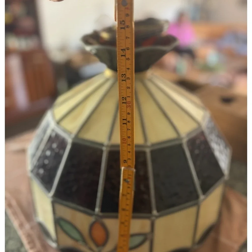 Vintage Leaded Slag Stained Glass Hanging Ceiling Light Swag Lamp